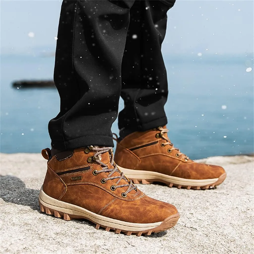 Veslexth Men's Lightweight Snow Boots Men Winter Warm Lining Anti-Slip Mid Top Leather Sneakers for Hiking Working Driving Outdoor Trekking Hiker Shoes