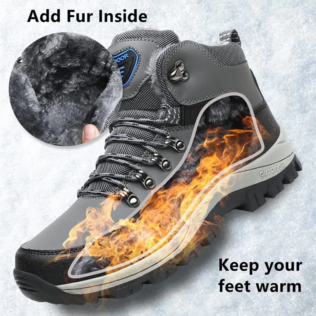 Veslexth Men's Lightweight Snow Boots Men Winter Warm Lining Anti-Slip Mid Top Leather Sneakers for Hiking Working Driving Outdoor Trekking Hiker Shoes