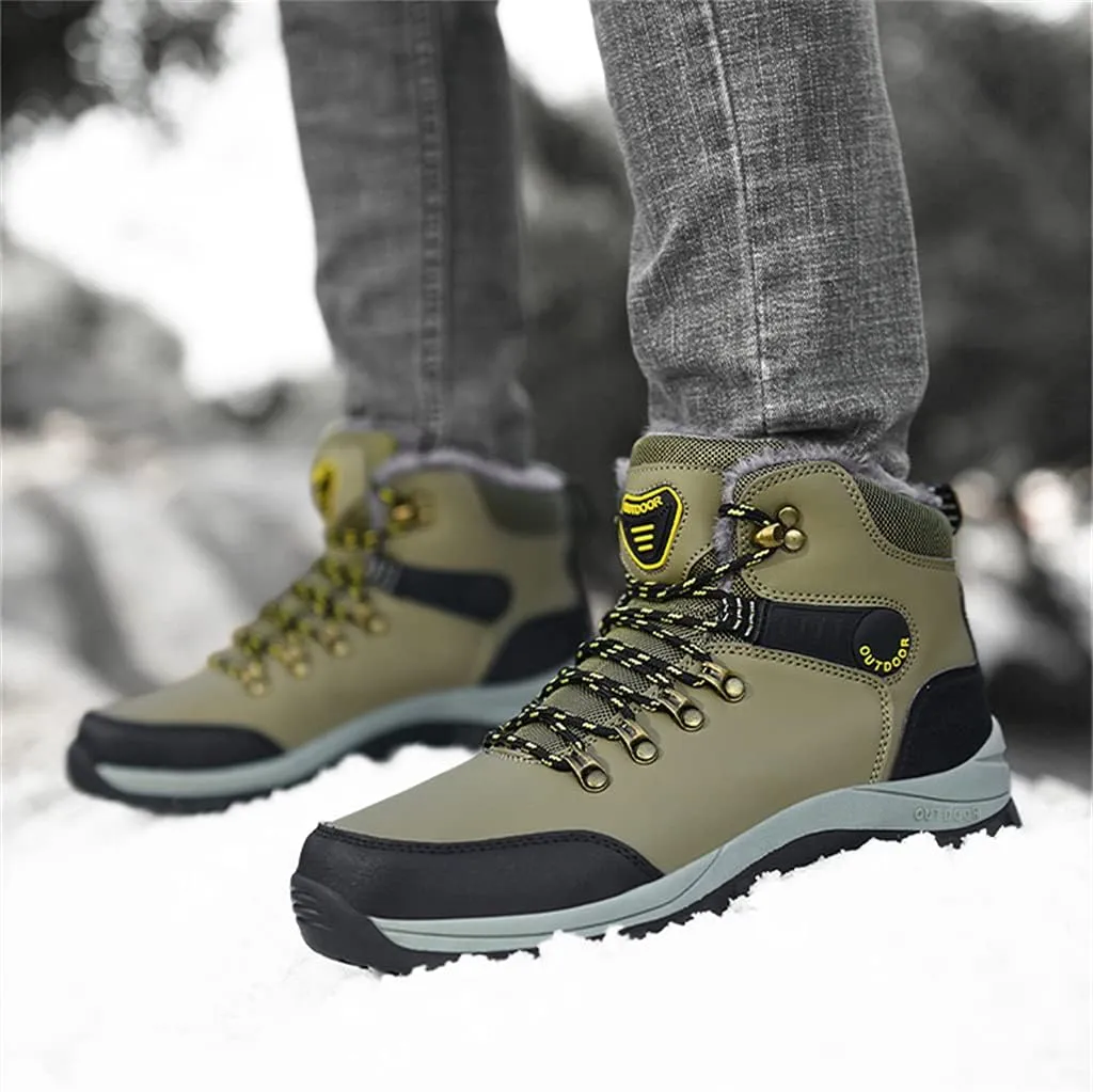 Veslexth Men's Lightweight Snow Boots Men Winter Warm Lining Anti-Slip Mid Top Leather Sneakers for Hiking Working Driving Outdoor Trekking Hiker Shoes