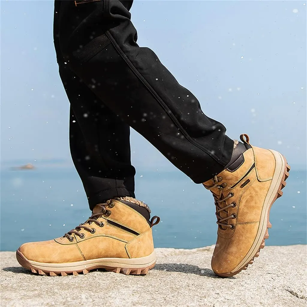 Veslexth Men's Lightweight Snow Boots Men Winter Warm Lining Anti-Slip Mid Top Leather Sneakers for Hiking Working Driving Outdoor Trekking Hiker Shoes
