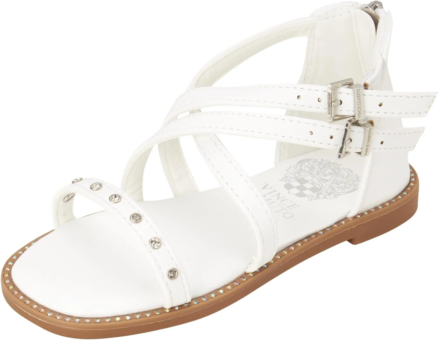 Vince Camuto Girls' Sandals - Open Toe Summer Shoes Flat Strappy Gladiator Sandals with Back Zipper and Adjustable Buckles