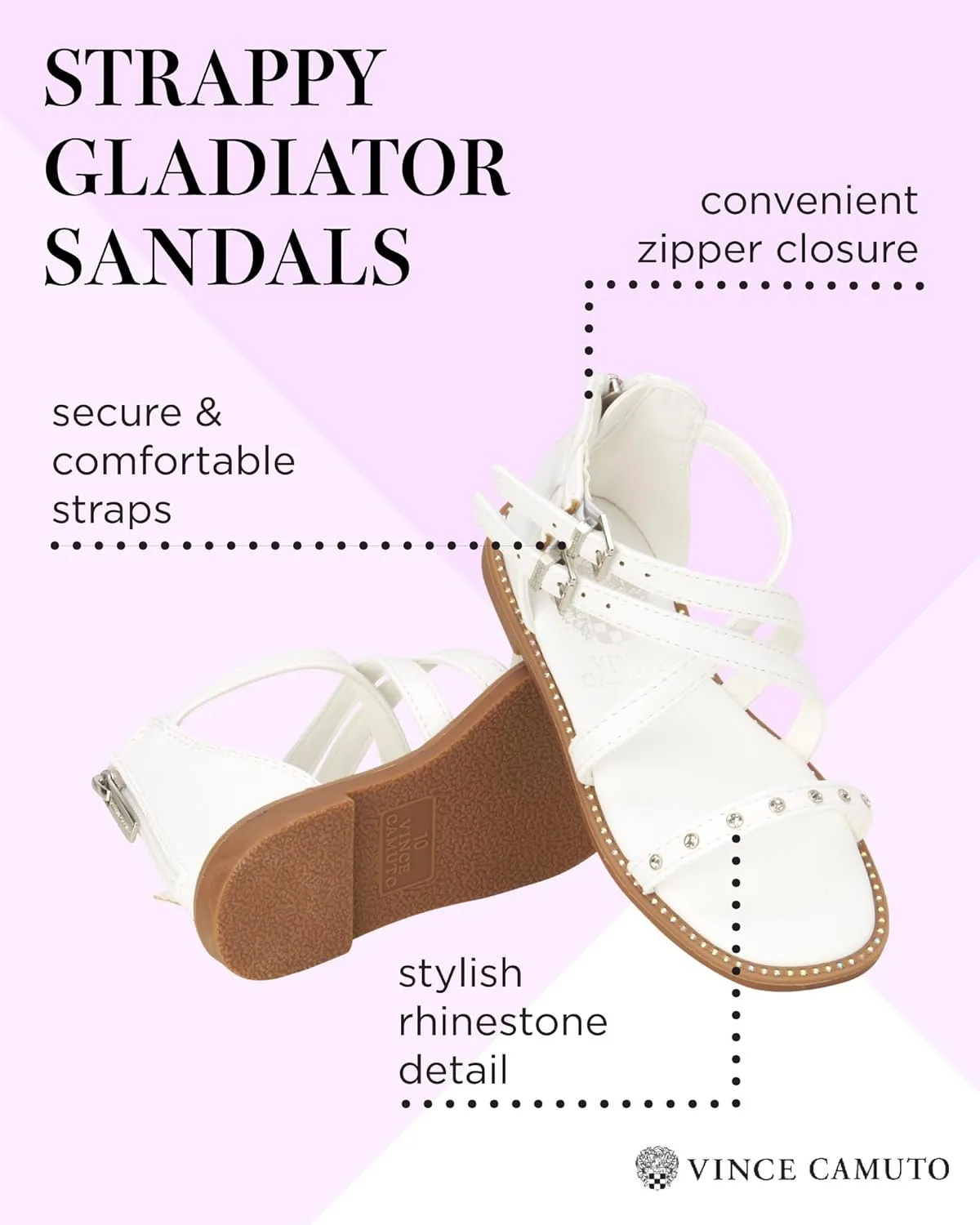 Vince Camuto Girls' Sandals - Open Toe Summer Shoes Flat Strappy Gladiator Sandals with Back Zipper and Adjustable Buckles
