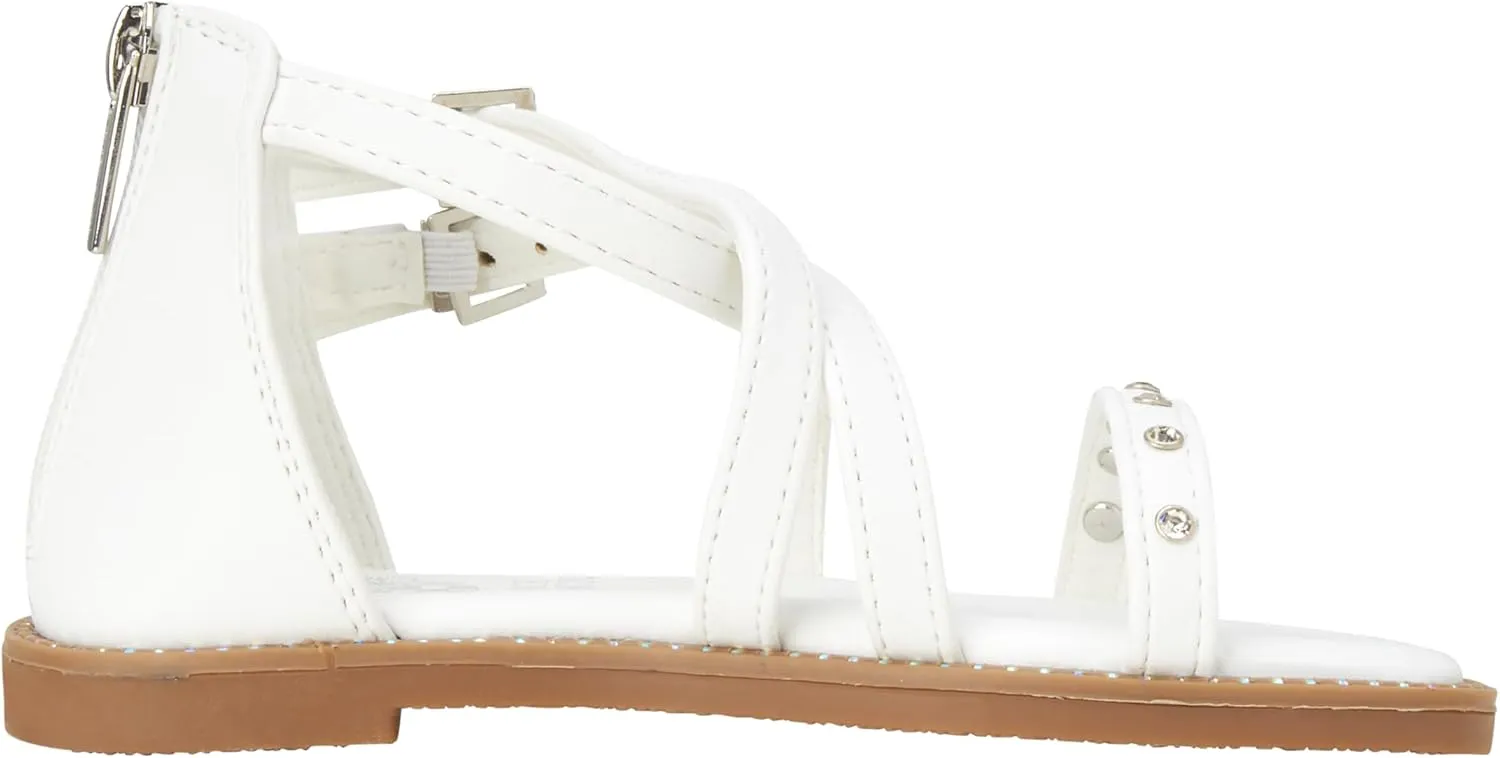 Vince Camuto Girls' Sandals - Open Toe Summer Shoes Flat Strappy Gladiator Sandals with Back Zipper and Adjustable Buckles
