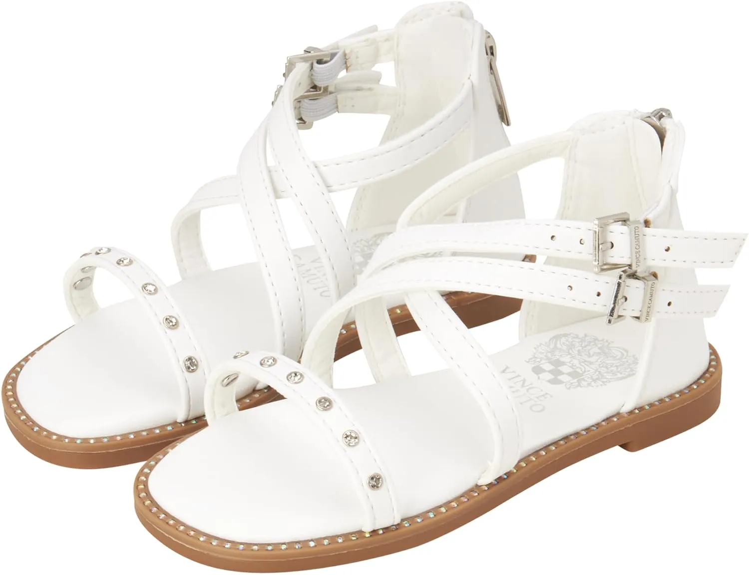 Vince Camuto Girls' Sandals - Open Toe Summer Shoes Flat Strappy Gladiator Sandals with Back Zipper and Adjustable Buckles