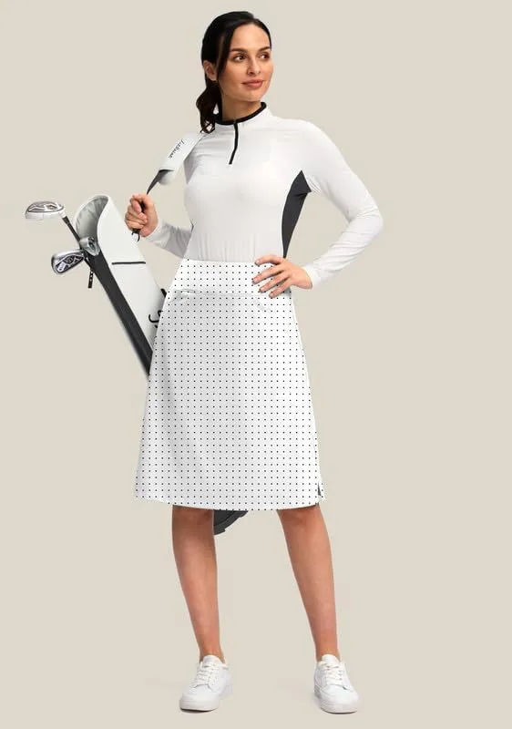 Viodia 25" Knee Length Skorts Skirts for Women with Zipper Pockets Stretchy Modest Aline Midi Skort for Casual Summer Travel
