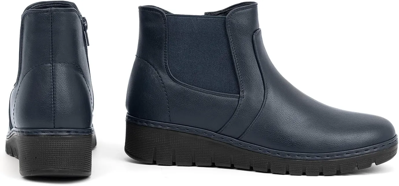 VJH confort Women’s Ankle Boots, Comfort Round Toe Lightweight Wedge Chelsea Booties with Arch Support