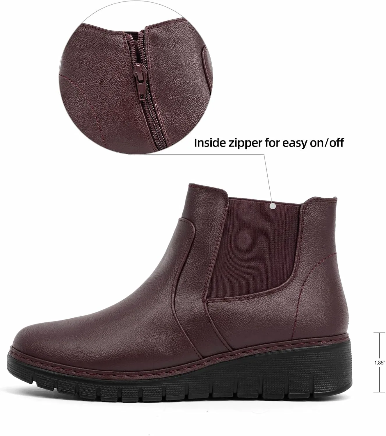 VJH confort Women’s Ankle Boots, Comfort Round Toe Lightweight Wedge Chelsea Booties with Arch Support