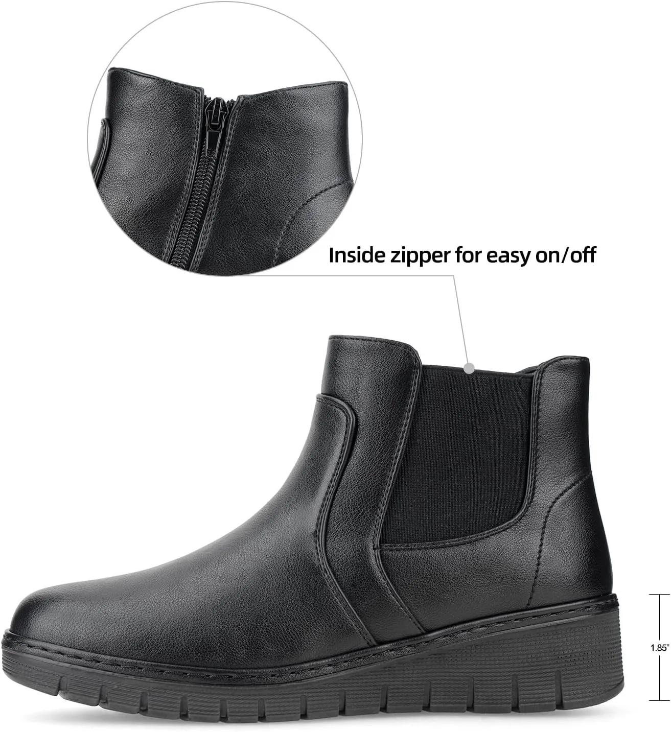 VJH confort Women’s Ankle Boots, Comfort Round Toe Lightweight Wedge Chelsea Booties with Arch Support