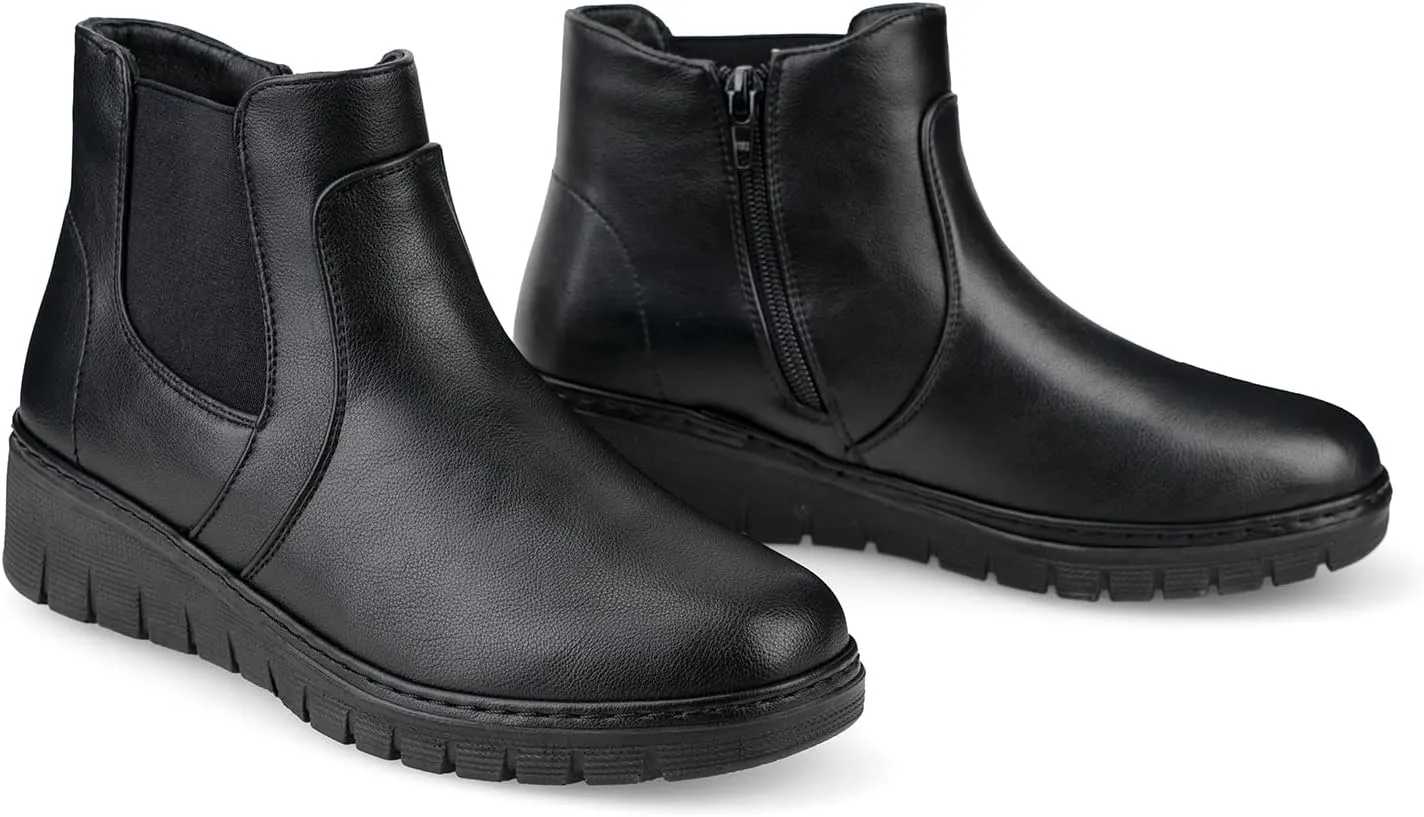 VJH confort Women’s Ankle Boots, Comfort Round Toe Lightweight Wedge Chelsea Booties with Arch Support