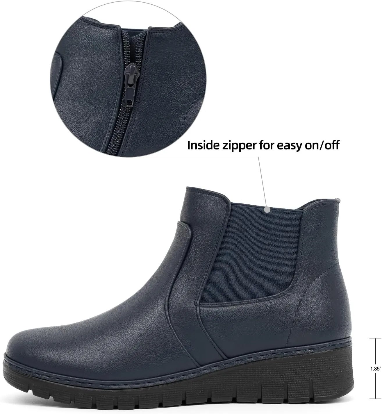 VJH confort Women’s Ankle Boots, Comfort Round Toe Lightweight Wedge Chelsea Booties with Arch Support