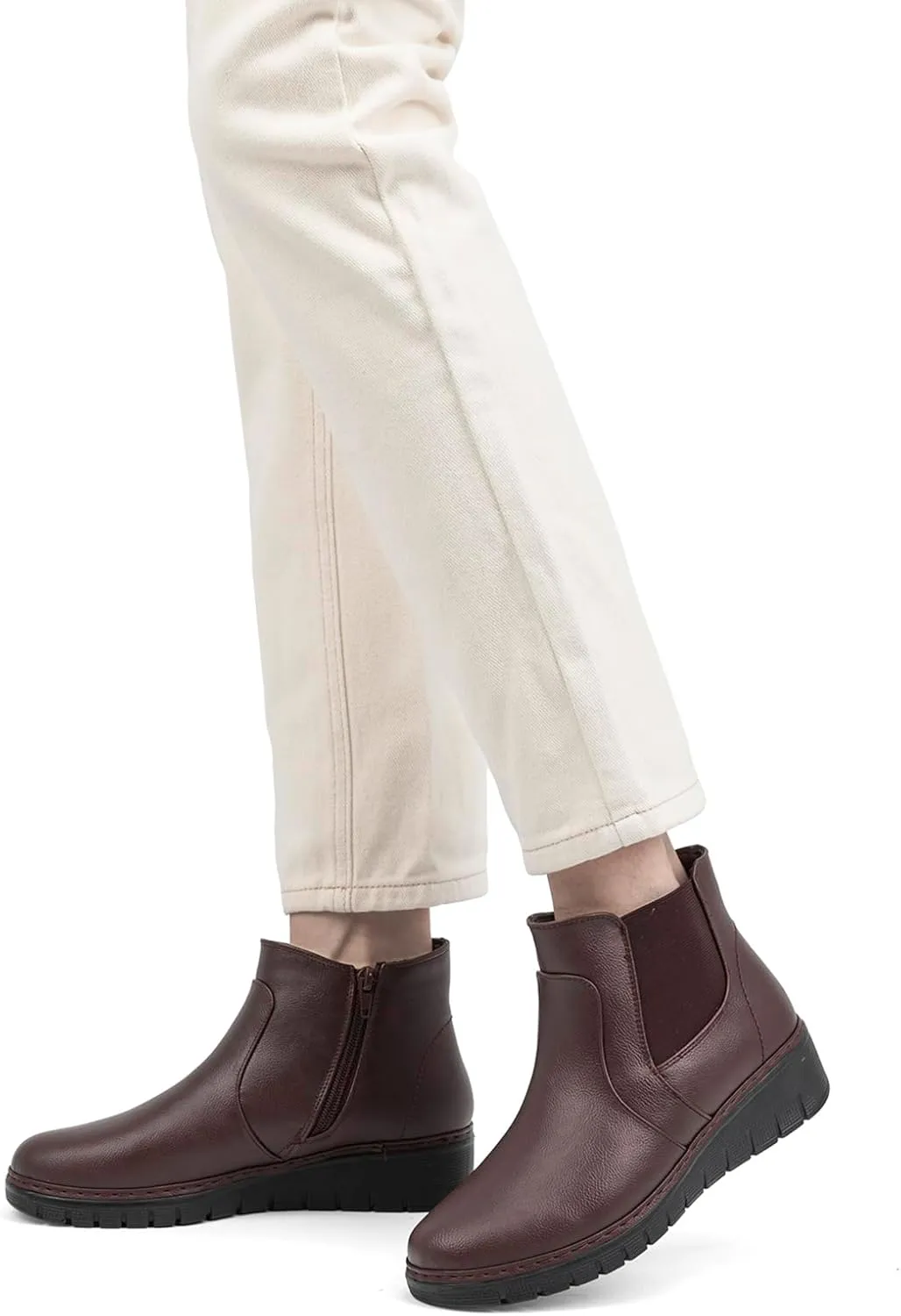 VJH confort Women’s Ankle Boots, Comfort Round Toe Lightweight Wedge Chelsea Booties with Arch Support