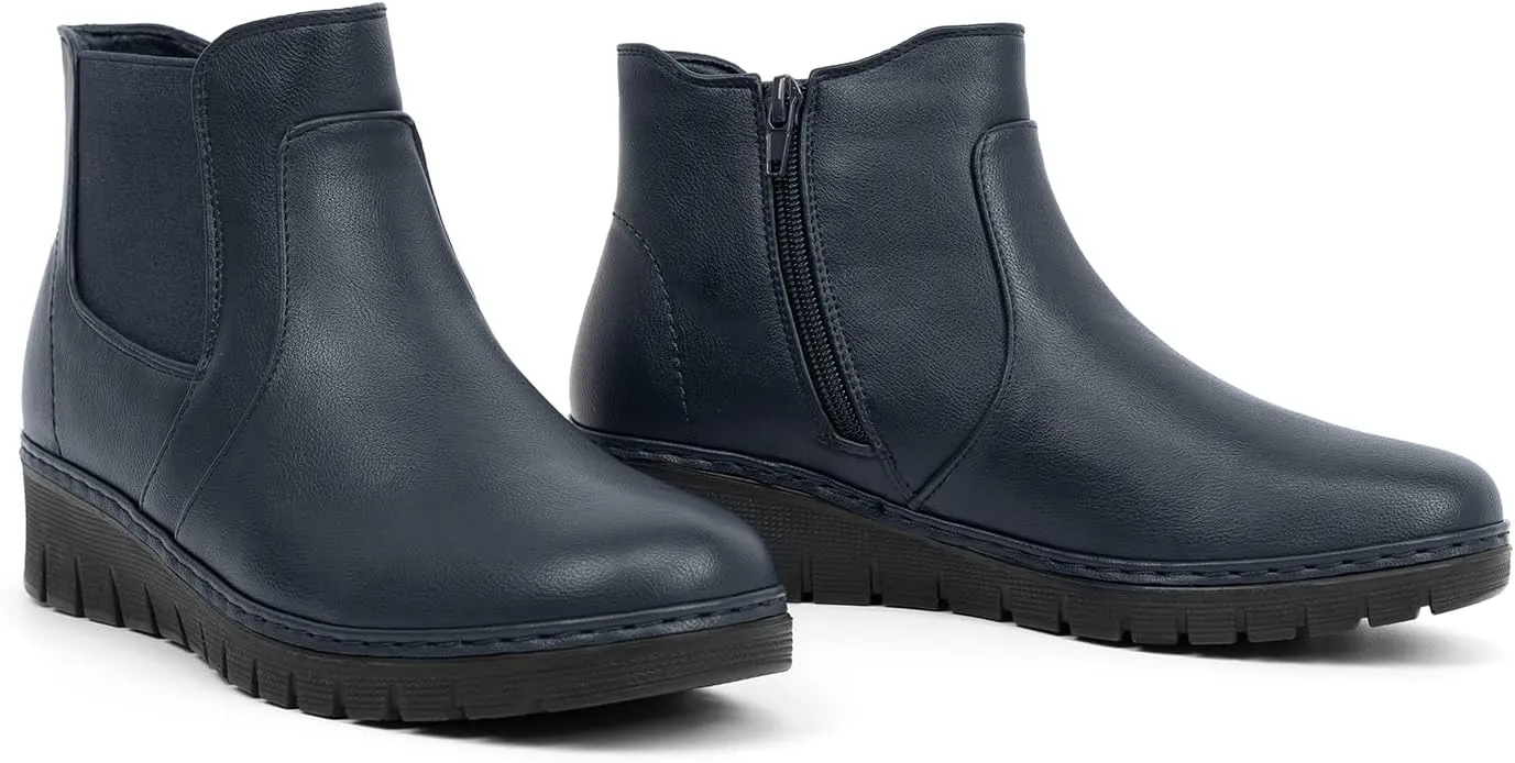 VJH confort Women’s Ankle Boots, Comfort Round Toe Lightweight Wedge Chelsea Booties with Arch Support