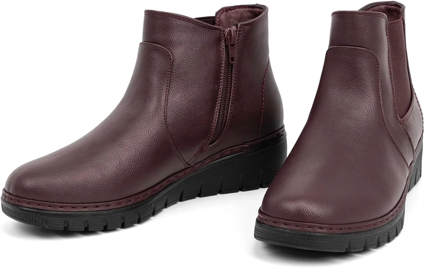 VJH confort Women’s Ankle Boots, Comfort Round Toe Lightweight Wedge Chelsea Booties with Arch Support