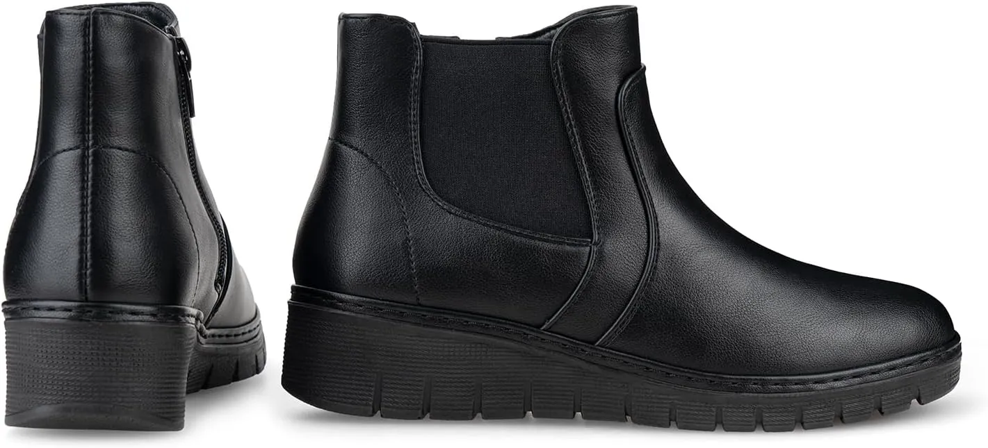 VJH confort Women’s Ankle Boots, Comfort Round Toe Lightweight Wedge Chelsea Booties with Arch Support