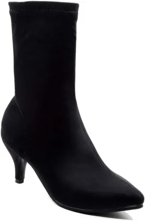 VOKLIN Women's Pointed Toe Stretch Ankle Boots Fashion Pull On Comfy Kitten Low Heels Dressy Short Booties