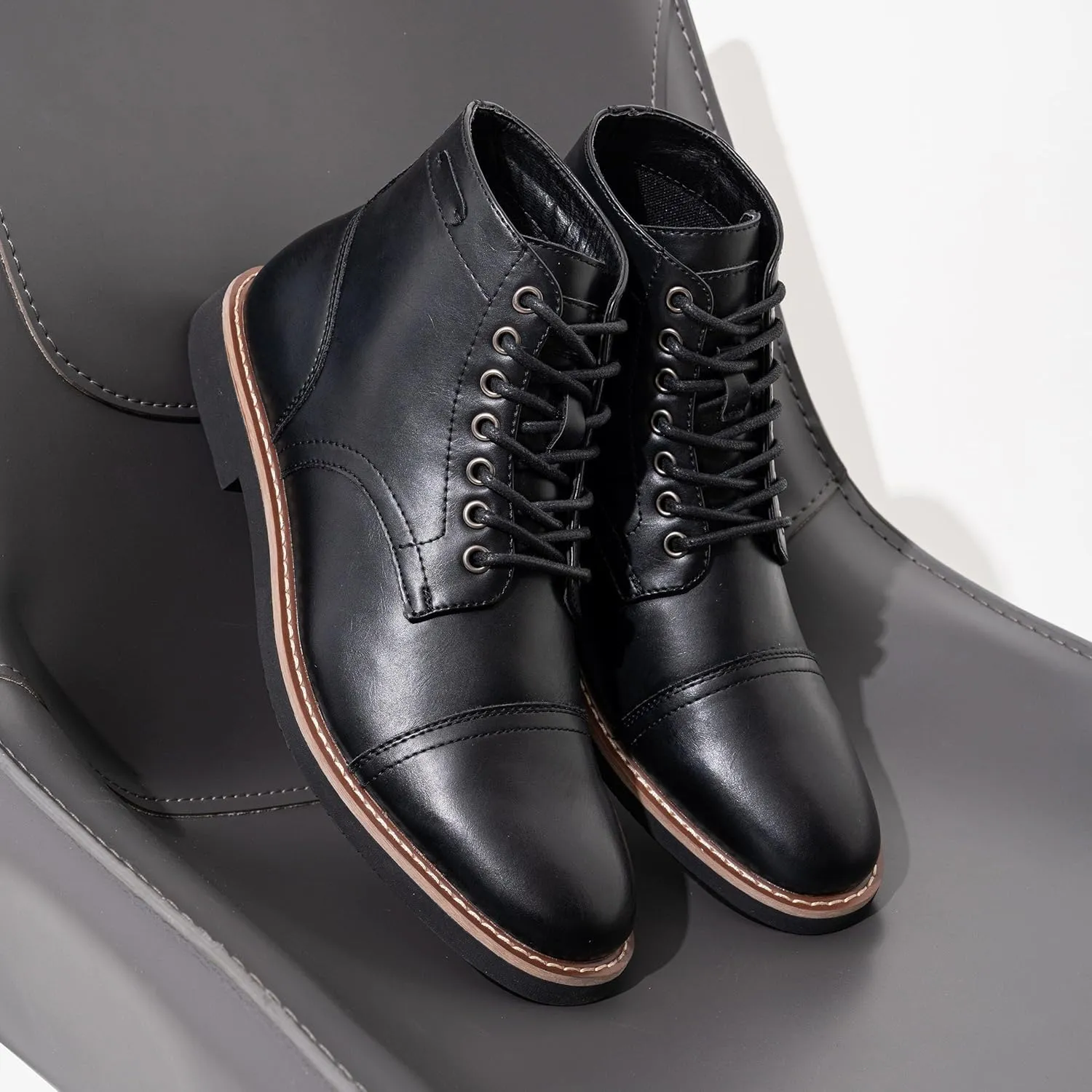 Vostey Men Boots Leather Cap Toe Casual Boots Chukka Fashion Dress Boots for Men