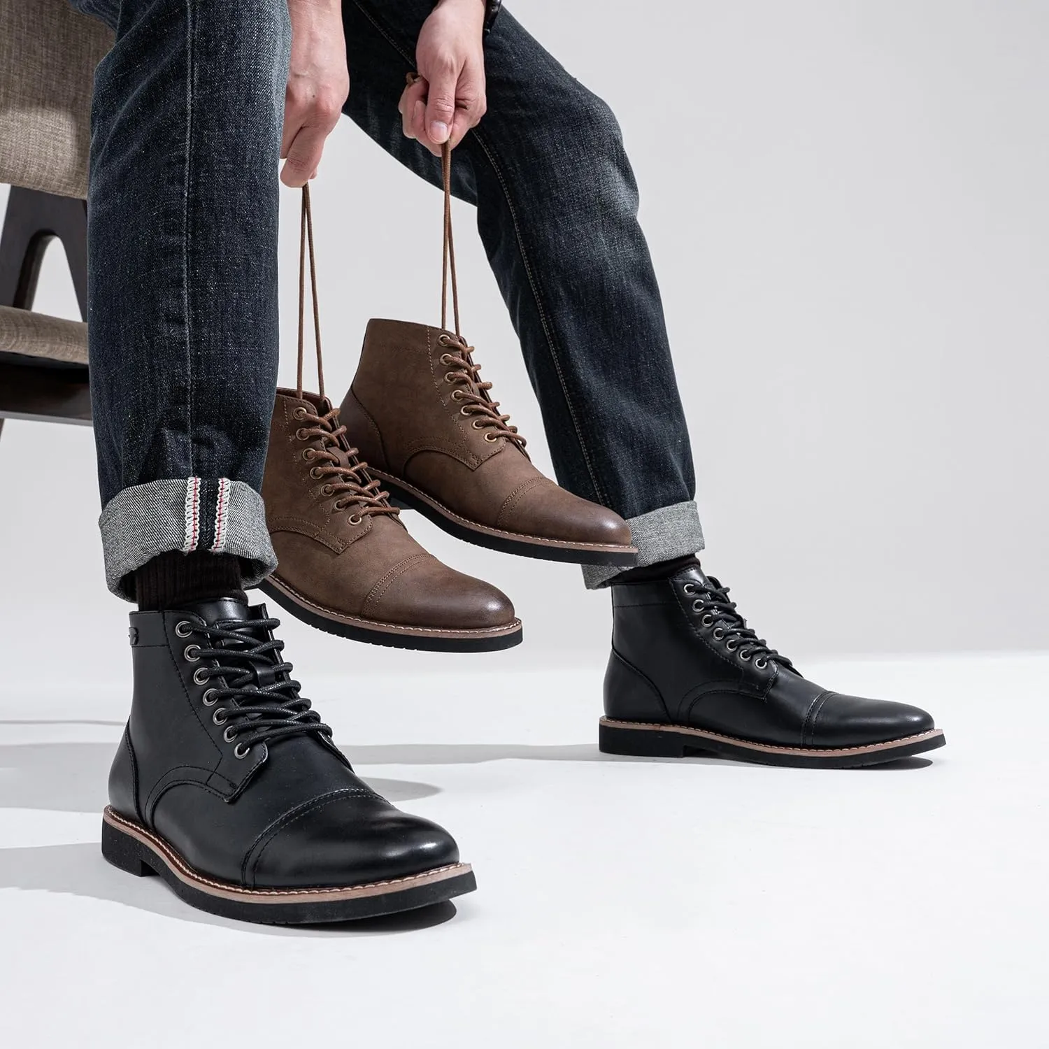 Vostey Men Boots Leather Cap Toe Casual Boots Chukka Fashion Dress Boots for Men