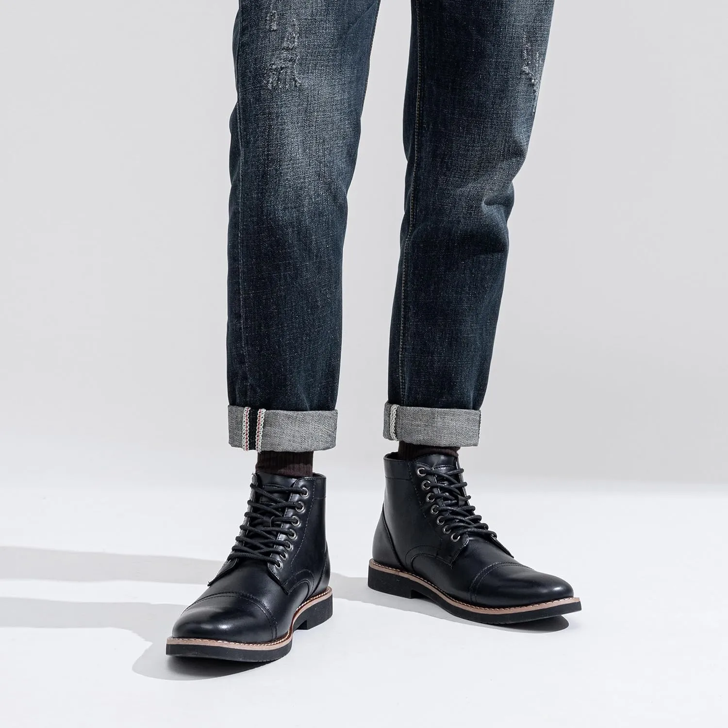 Vostey Men Boots Leather Cap Toe Casual Boots Chukka Fashion Dress Boots for Men
