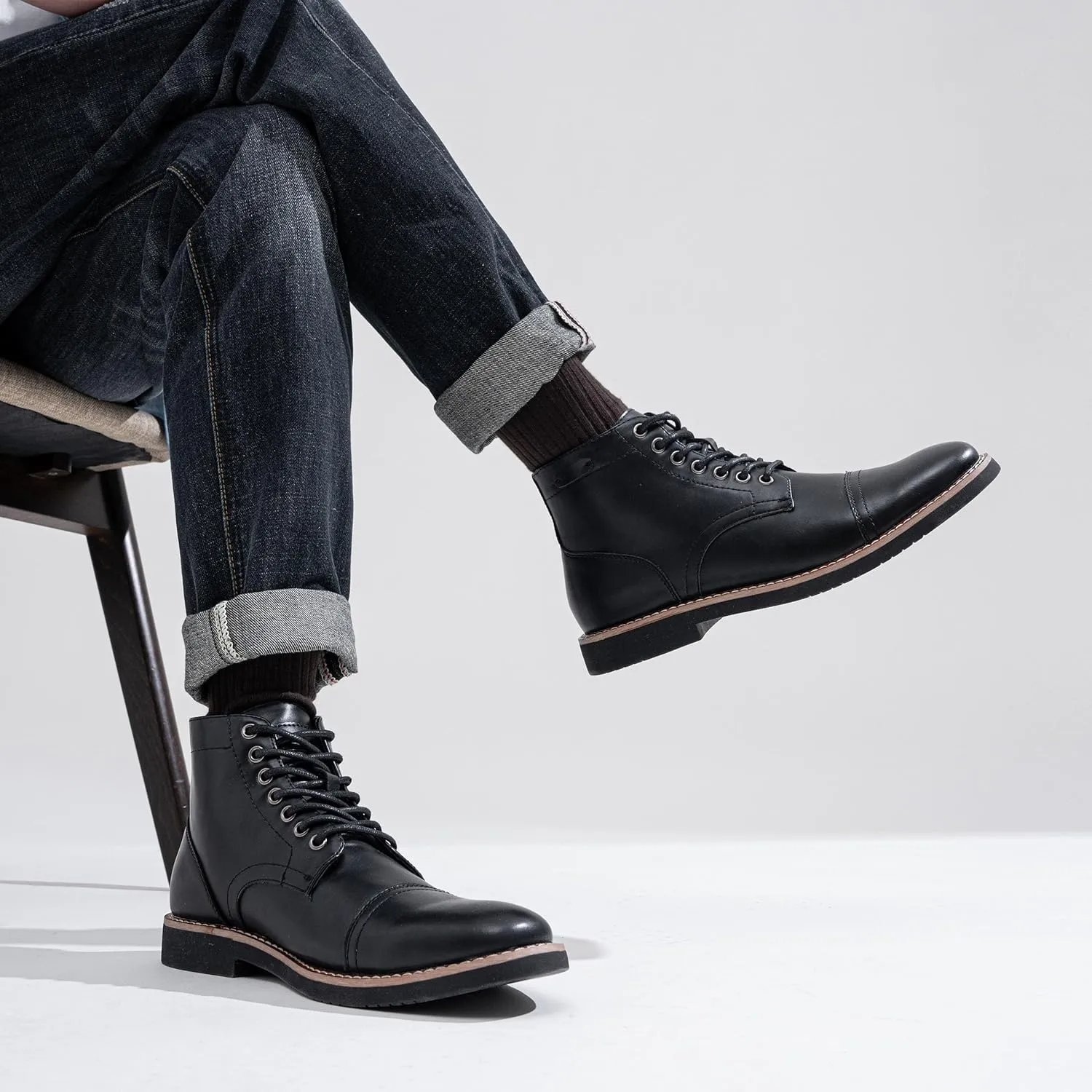 Vostey Men Boots Leather Cap Toe Casual Boots Chukka Fashion Dress Boots for Men