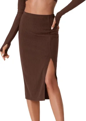 Vrtige Women's High Waist Stretchy Slit Slit Hem Ribbed Knit Bodycon Pencil Midi Skirt
