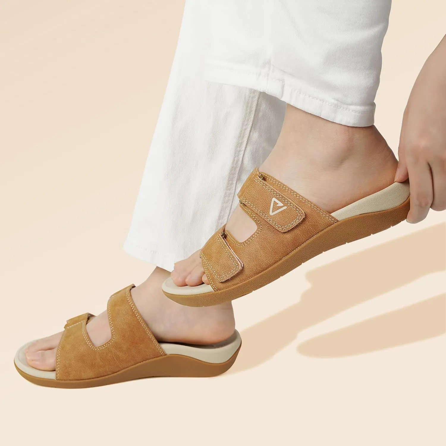 V.Step Orthopedic Slides with Arch Support for Women Men, Adjustable Orthotic Sandals for Plantar Fasciitis Pain Relief Indoor Outdoor Brown W8/M7