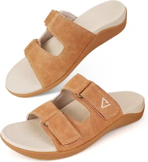 V.Step Orthopedic Slides with Arch Support for Women Men, Adjustable Orthotic Sandals for Plantar Fasciitis Pain Relief Indoor Outdoor Brown W8/M7