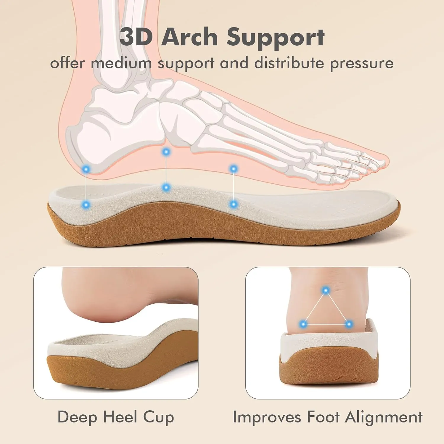 V.Step Orthopedic Slides with Arch Support for Women Men, Adjustable Orthotic Sandals for Plantar Fasciitis Pain Relief Indoor Outdoor Brown W8/M7
