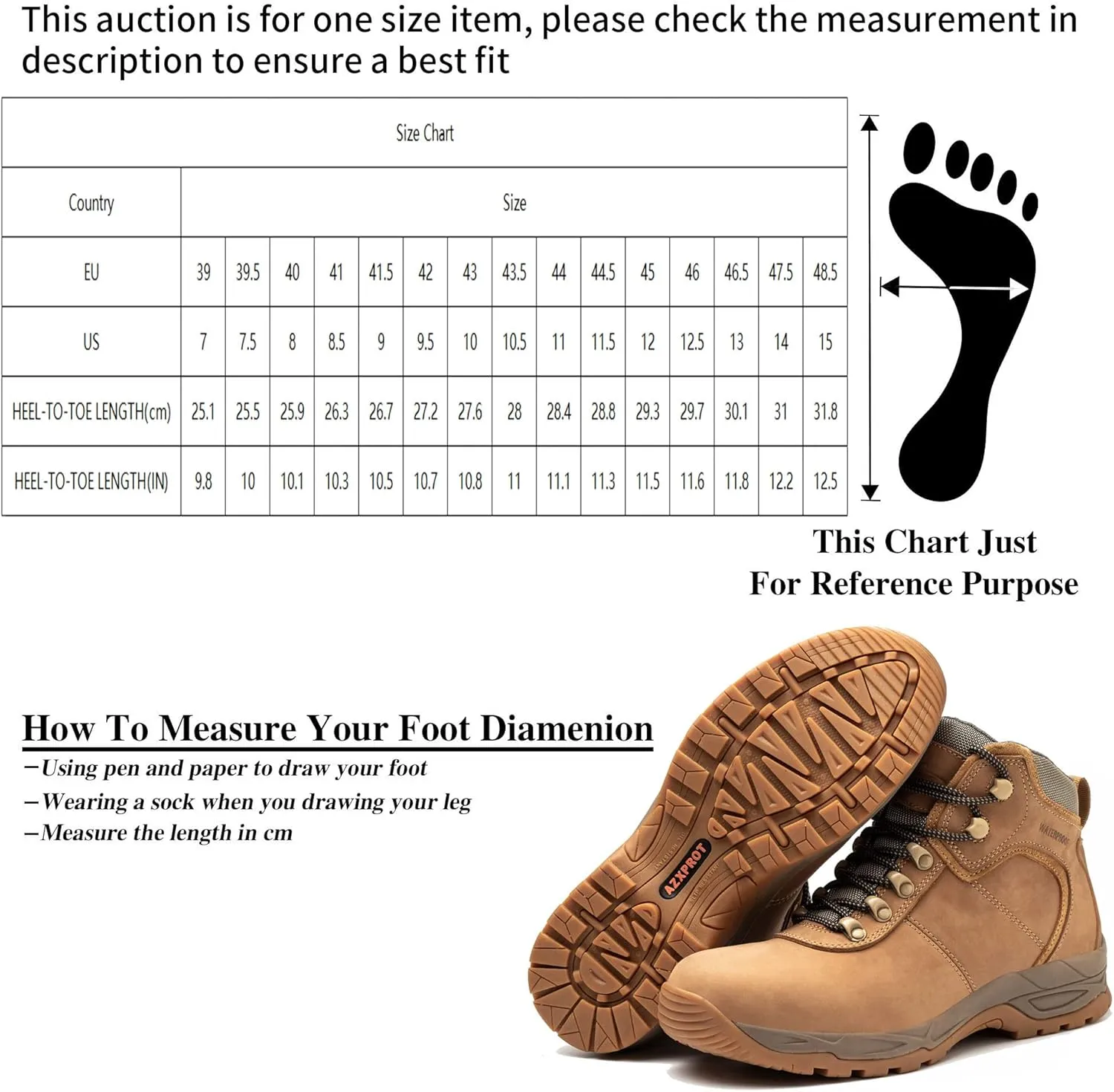 Waterproof Hiking Boots for Men, 6" Comfortable Soft Toe Shoes Mid Non Slip Hiking Shoes Outdoor Travel Shoes Leather Hiking Backpack Boots