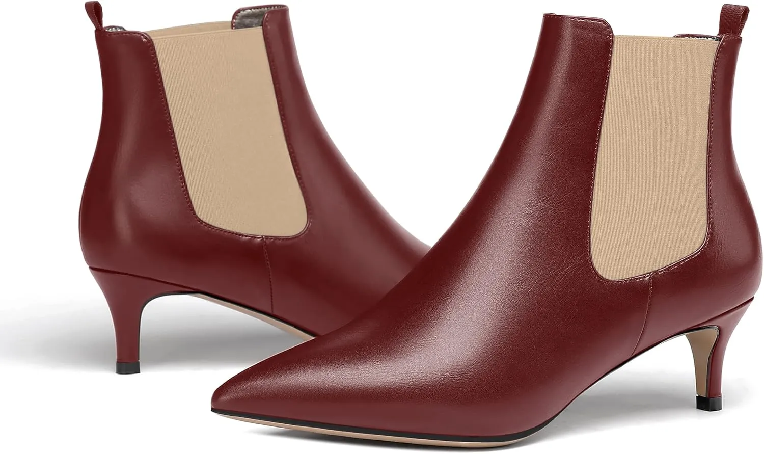 WAYDERNS Womens Party Casual Patent Pointed Toe Slip On Kitten Low Heel Ankle High Boots 2 Inch