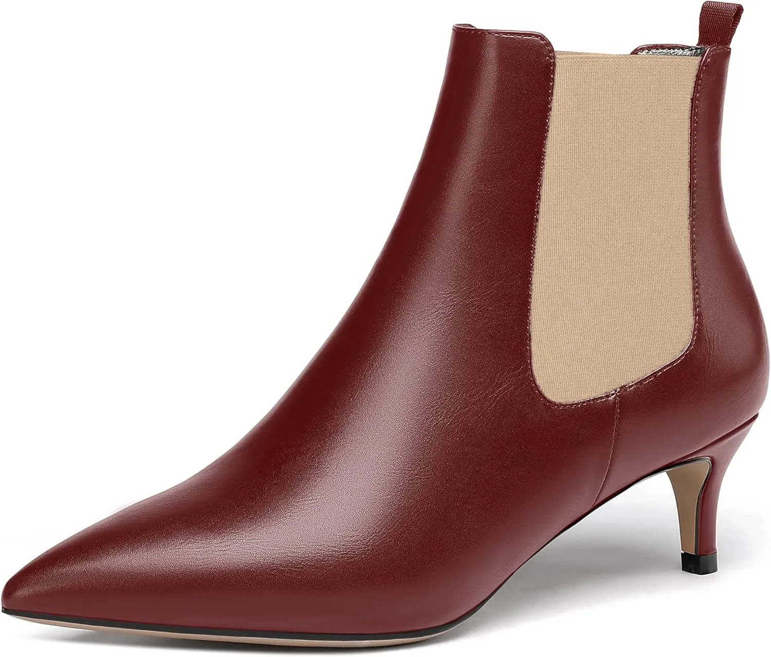 WAYDERNS Womens Party Casual Patent Pointed Toe Slip On Kitten Low Heel Ankle High Boots 2 Inch
