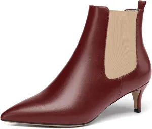 WAYDERNS Womens Party Casual Patent Pointed Toe Slip On Kitten Low Heel Ankle High Boots 2 Inch