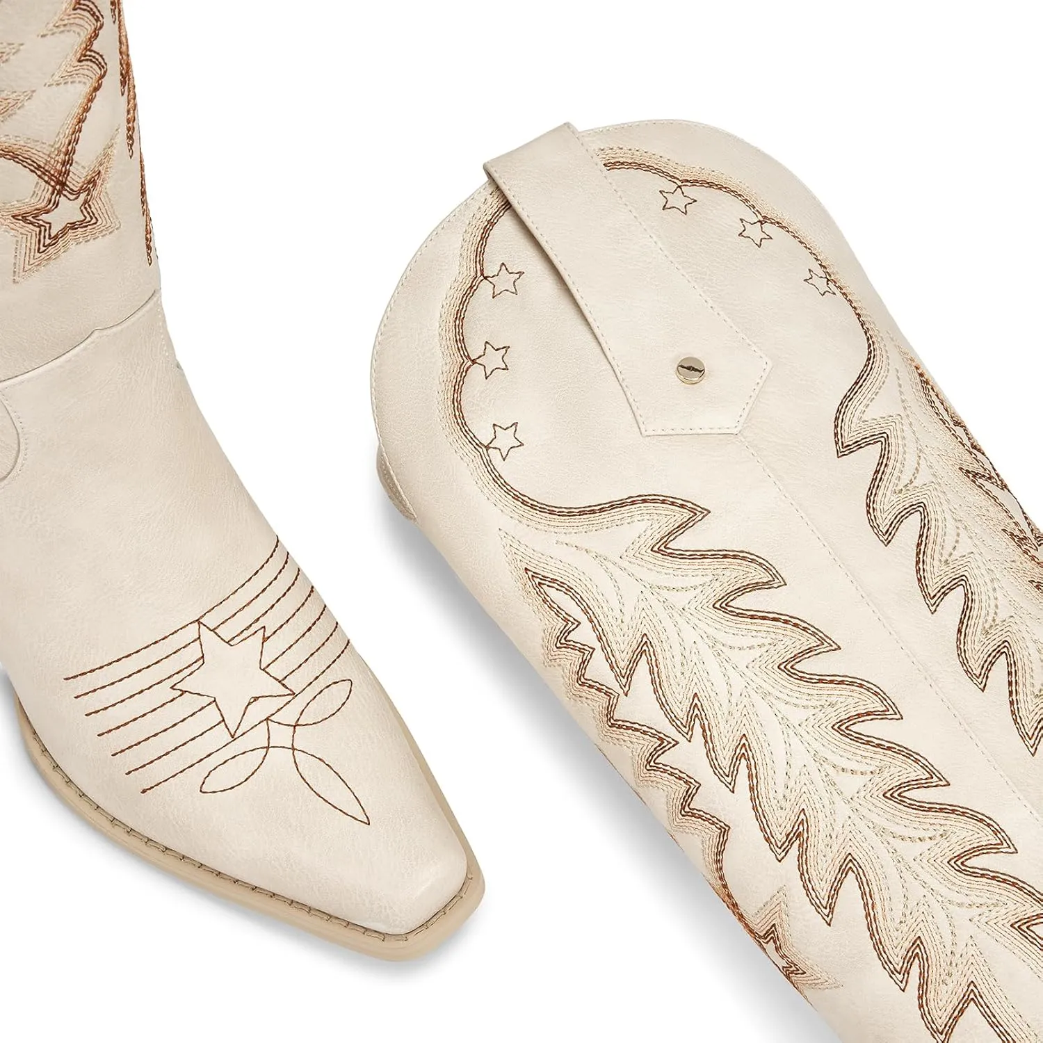 wetkiss Cowboy Boots for Women Knee High Cowgirl Boots Retro Embroidered Chunky Heels Pointed Toe Western Long Tall Boot Pull On
