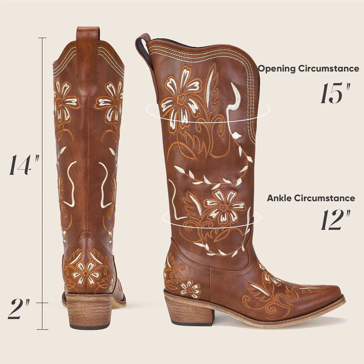 Wide Calf Cowboy Boots for Women Embroidered Cowgirl Boots Mid Calf Women's Western Cowboy Boots Fashion Pointy Toe Cowgirl Boots Pull on