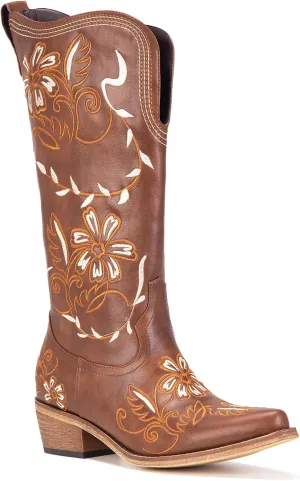 Wide Calf Cowboy Boots for Women Embroidered Cowgirl Boots Mid Calf Women's Western Cowboy Boots Fashion Pointy Toe Cowgirl Boots Pull on