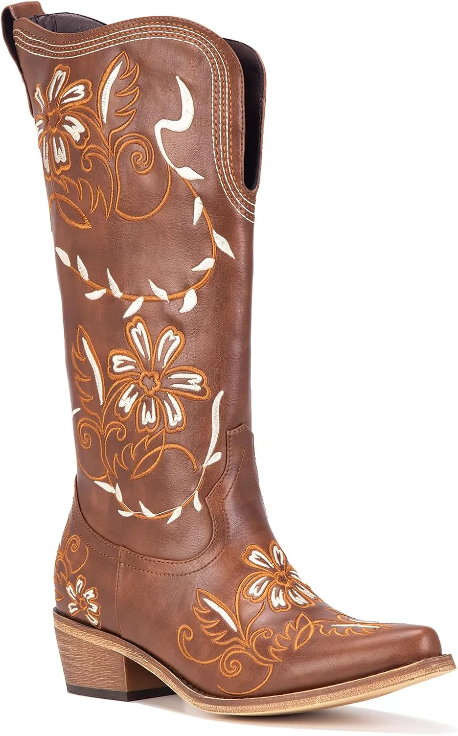Wide Calf Cowboy Boots for Women Embroidered Cowgirl Boots Mid Calf Women's Western Cowboy Boots Fashion Pointy Toe Cowgirl Boots Pull on