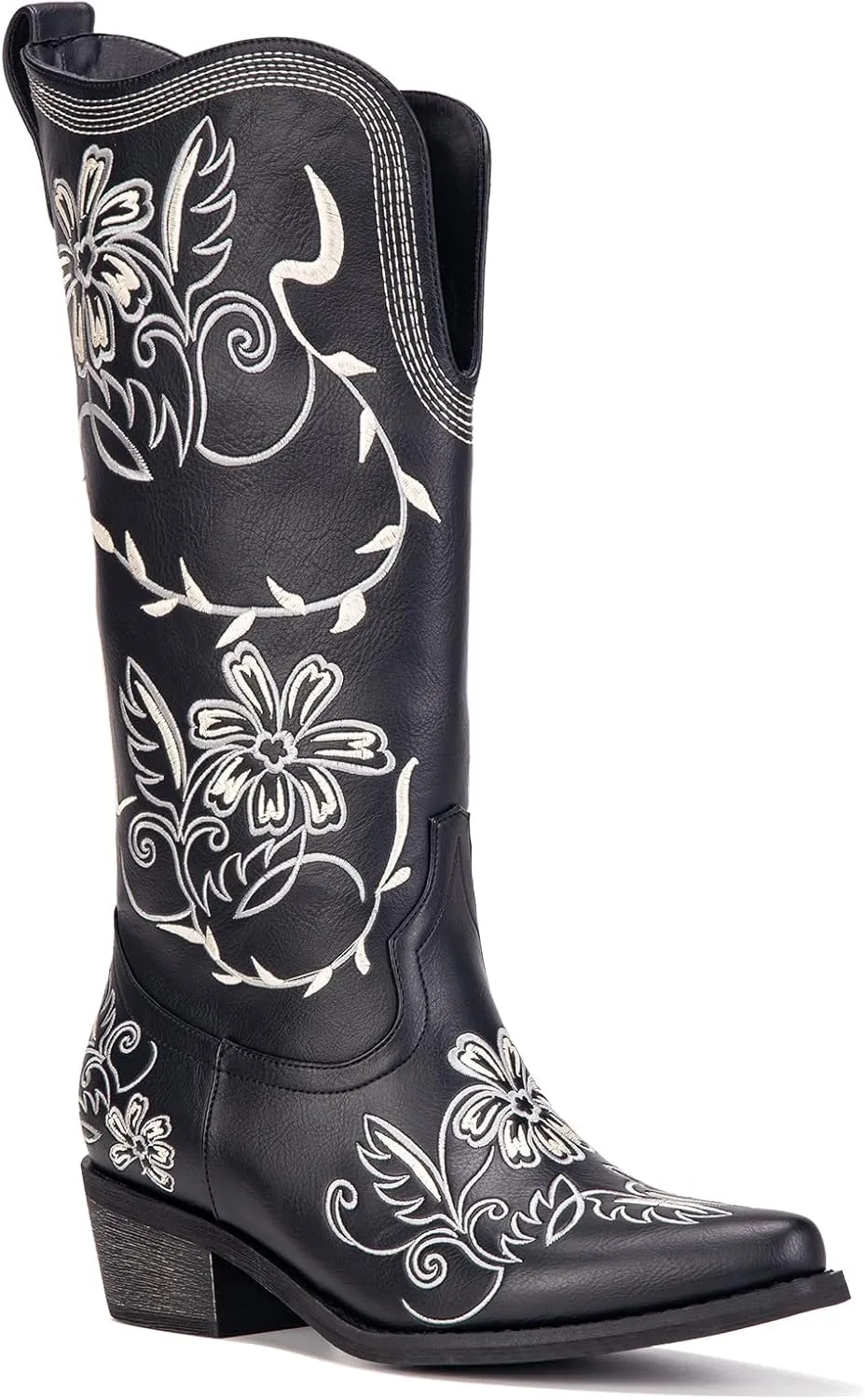 Wide Calf Cowboy Boots for Women Embroidered Cowgirl Boots Mid Calf Women's Western Cowboy Boots Fashion Pointy Toe Cowgirl Boots Pull on