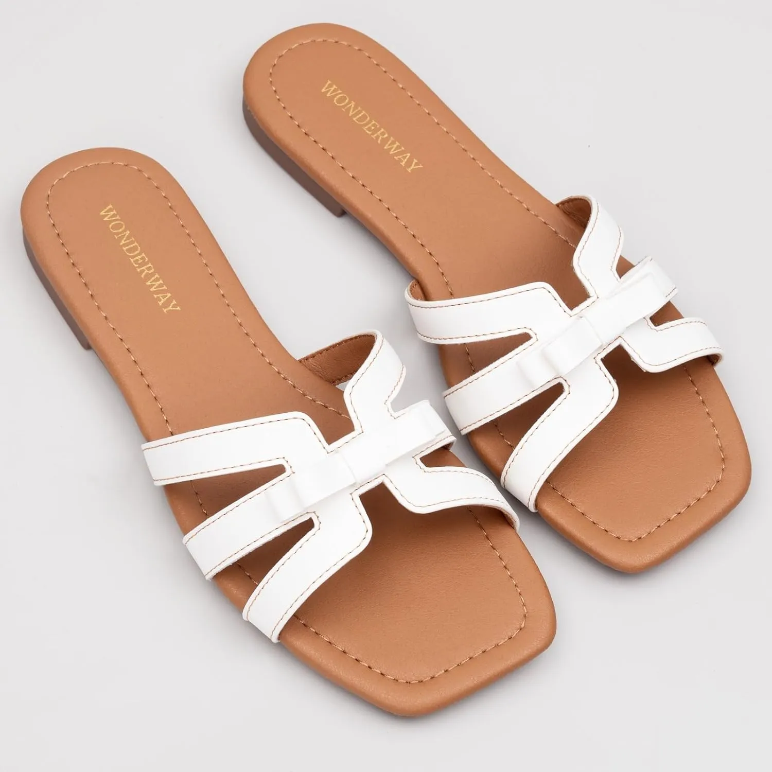 Women Bow Flat Sandals Dressy Sandals for Women Cute Comfortable Square Open Toe Slides Sandals