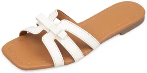 Women Bow Flat Sandals Dressy Sandals for Women Cute Comfortable Square Open Toe Slides Sandals