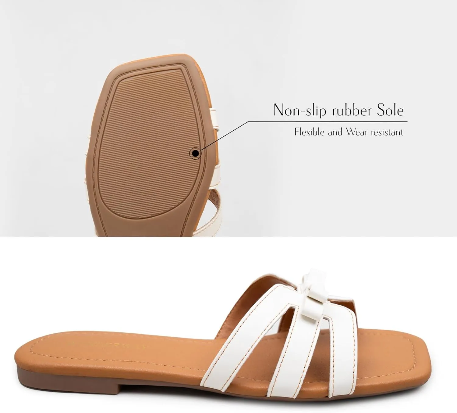 Women Bow Flat Sandals Dressy Sandals for Women Cute Comfortable Square Open Toe Slides Sandals