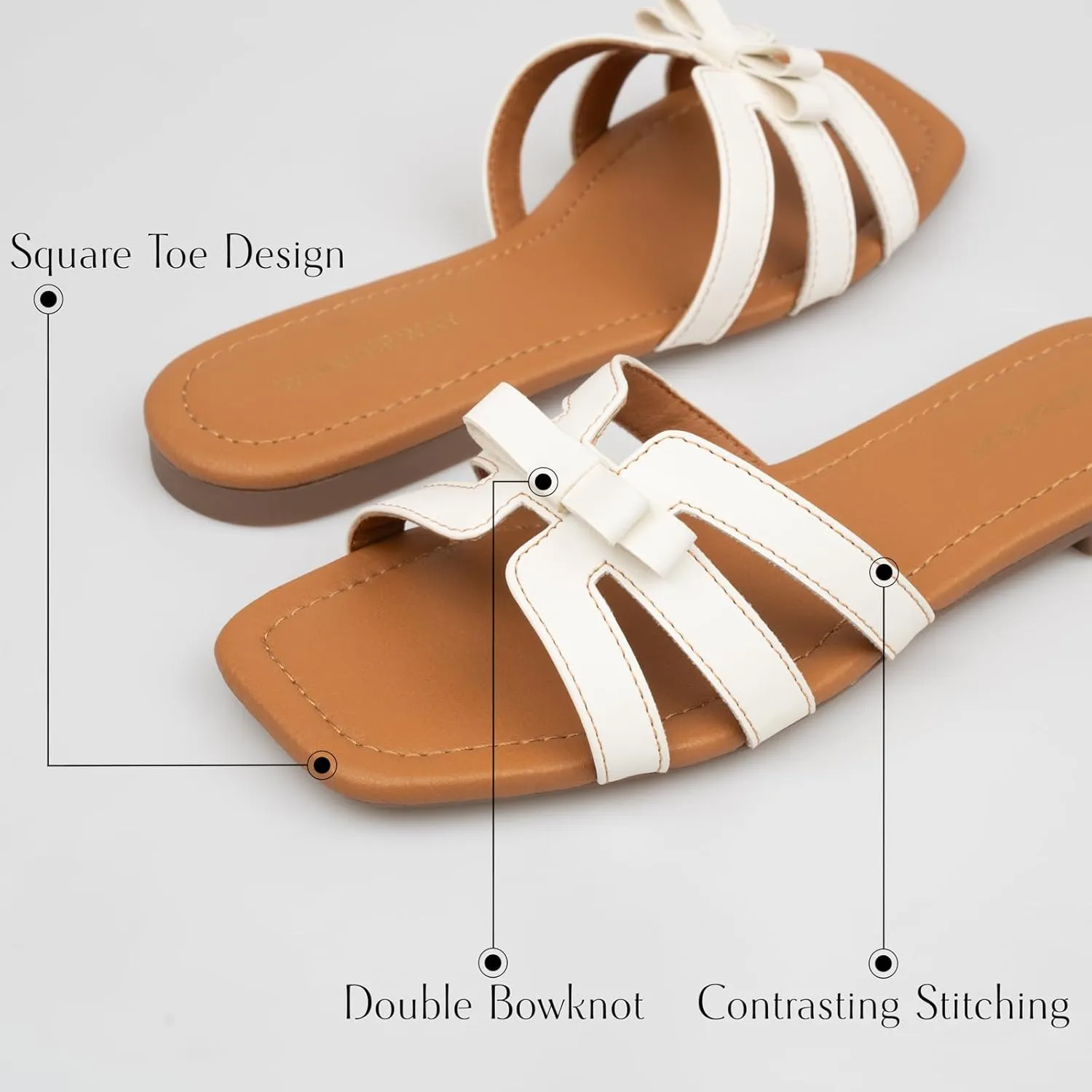 Women Bow Flat Sandals Dressy Sandals for Women Cute Comfortable Square Open Toe Slides Sandals