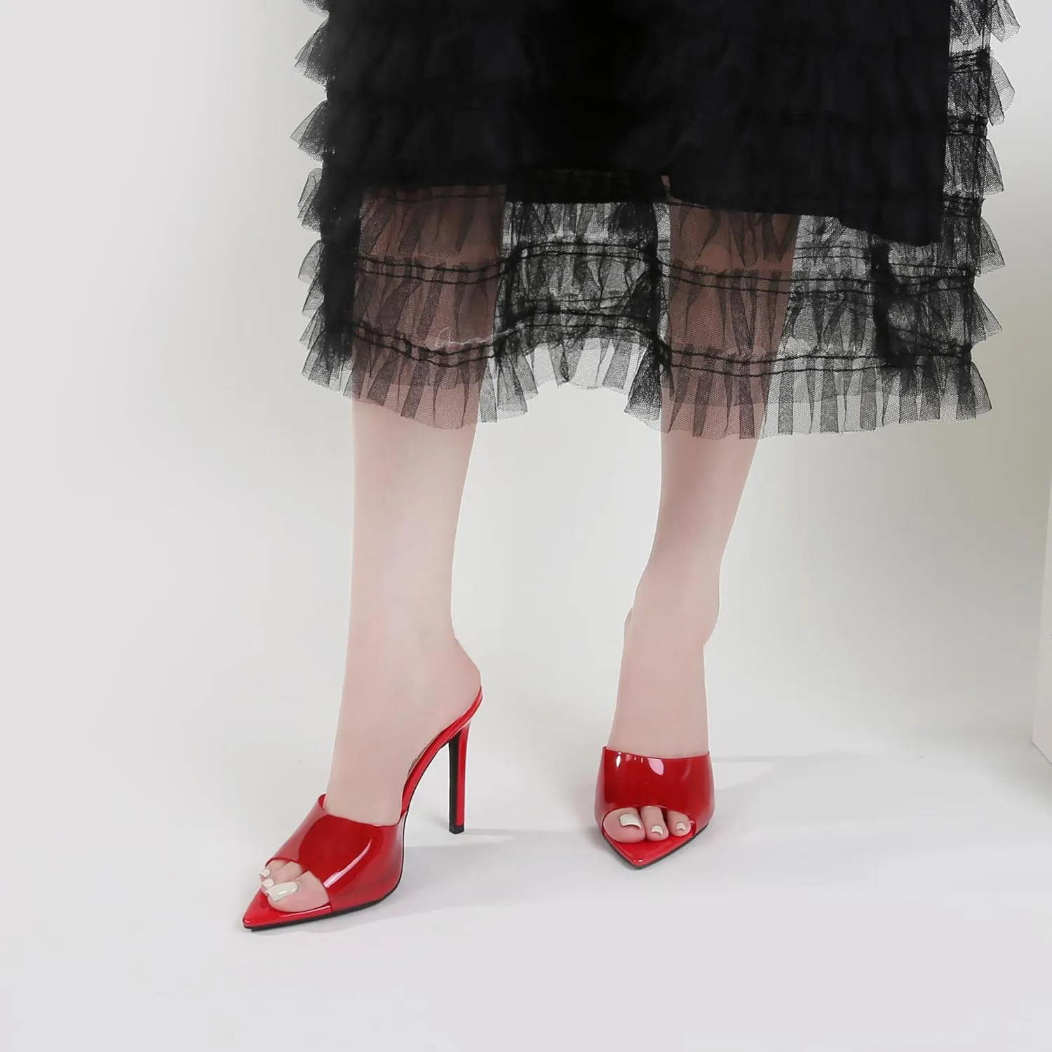 Women Clear Pointed Toe Sandals Stiletto Heels Transparent Strap High Heels Slip on Mules for Women