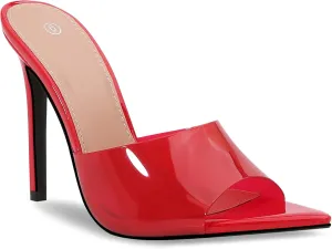 Women Clear Pointed Toe Sandals Stiletto Heels Transparent Strap High Heels Slip on Mules for Women