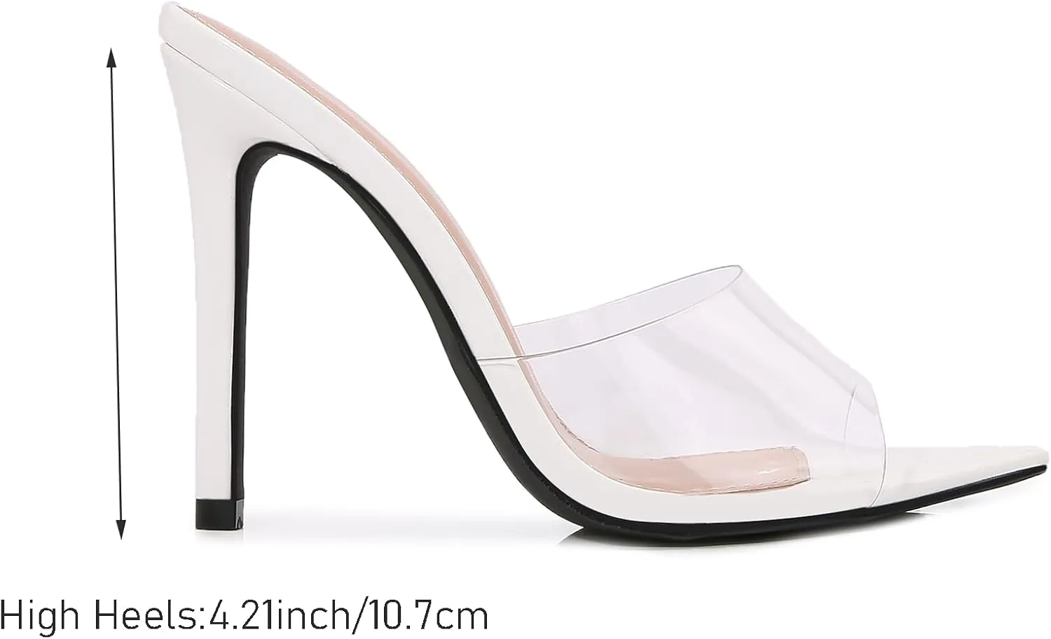Women Clear Pointed Toe Sandals Stiletto Heels Transparent Strap High Heels Slip on Mules for Women