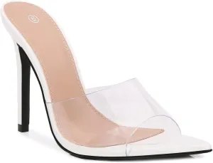 Women Clear Pointed Toe Sandals Stiletto Heels Transparent Strap High Heels Slip on Mules for Women