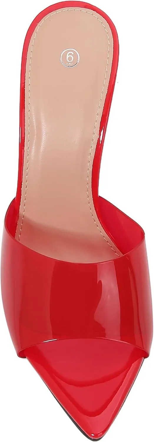 Women Clear Pointed Toe Sandals Stiletto Heels Transparent Strap High Heels Slip on Mules for Women