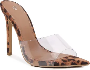 Women Clear Pointed Toe Sandals Stiletto Heels Transparent Strap High Heels Slip on Mules for Women