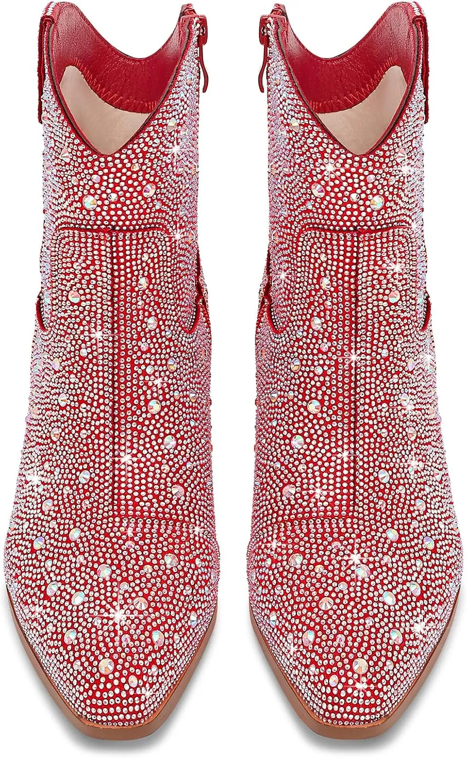 Women Cowboy Boots Cowgirl Rhinestone Mid Calf Western Boots Sparkly Glitter Boots Bling Pointed Toe Chunky Heel Pull On