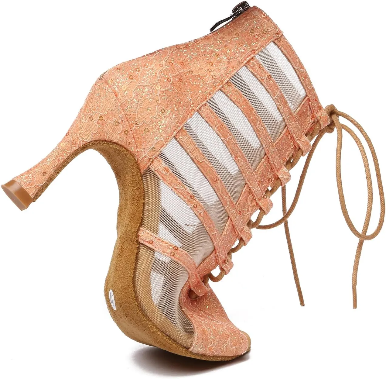 Women Dance Boots Open Toe High Heel Lace Up Dance Ankle Boots Latin Ballroom Dancing Boots,YC596-8.5CM Heel