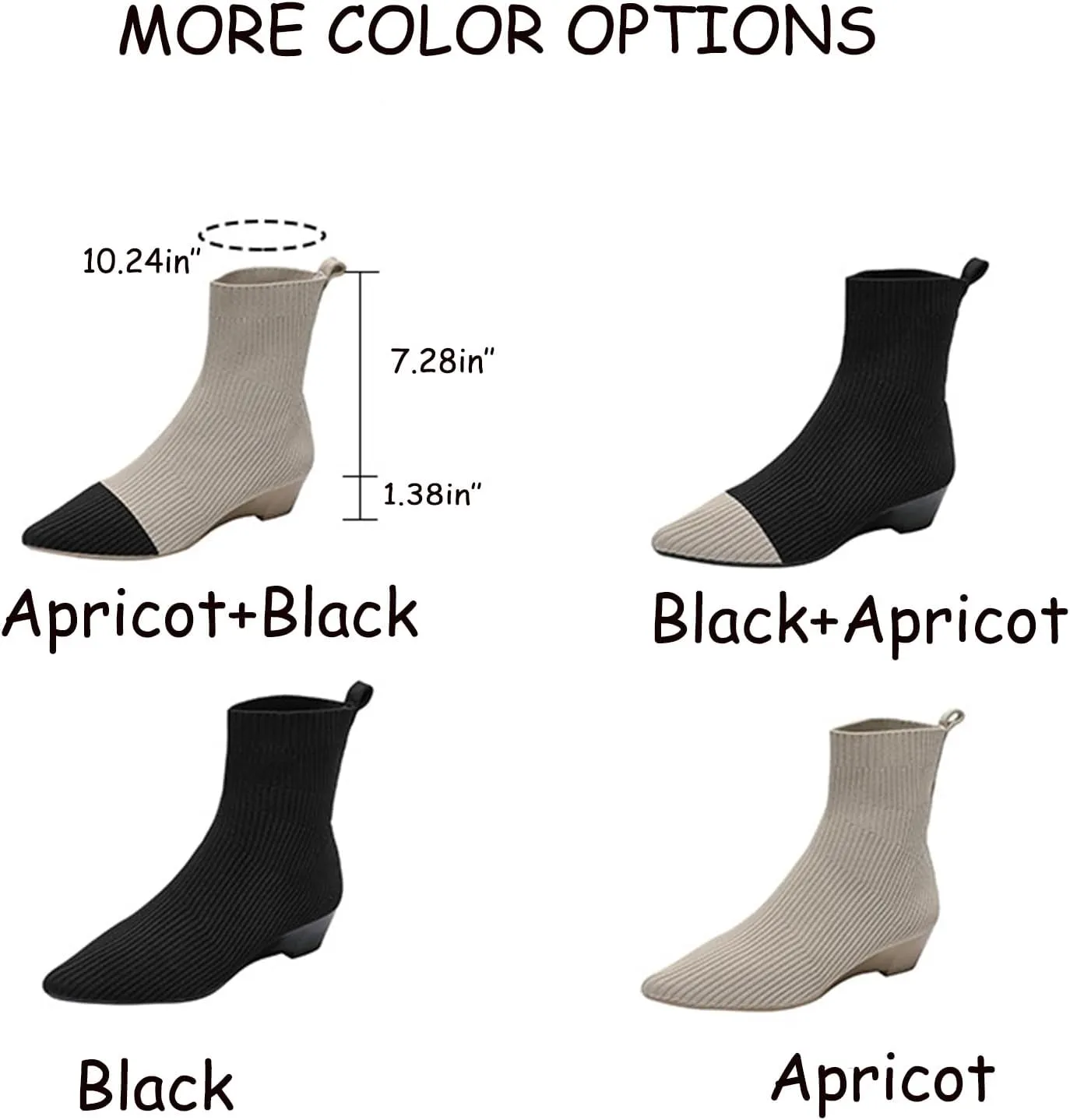 Women Knitted Elastic Chunky Low Heel Chelsea Dress Boot Sock Pointed Toe High Top Ankle Dress Boot
