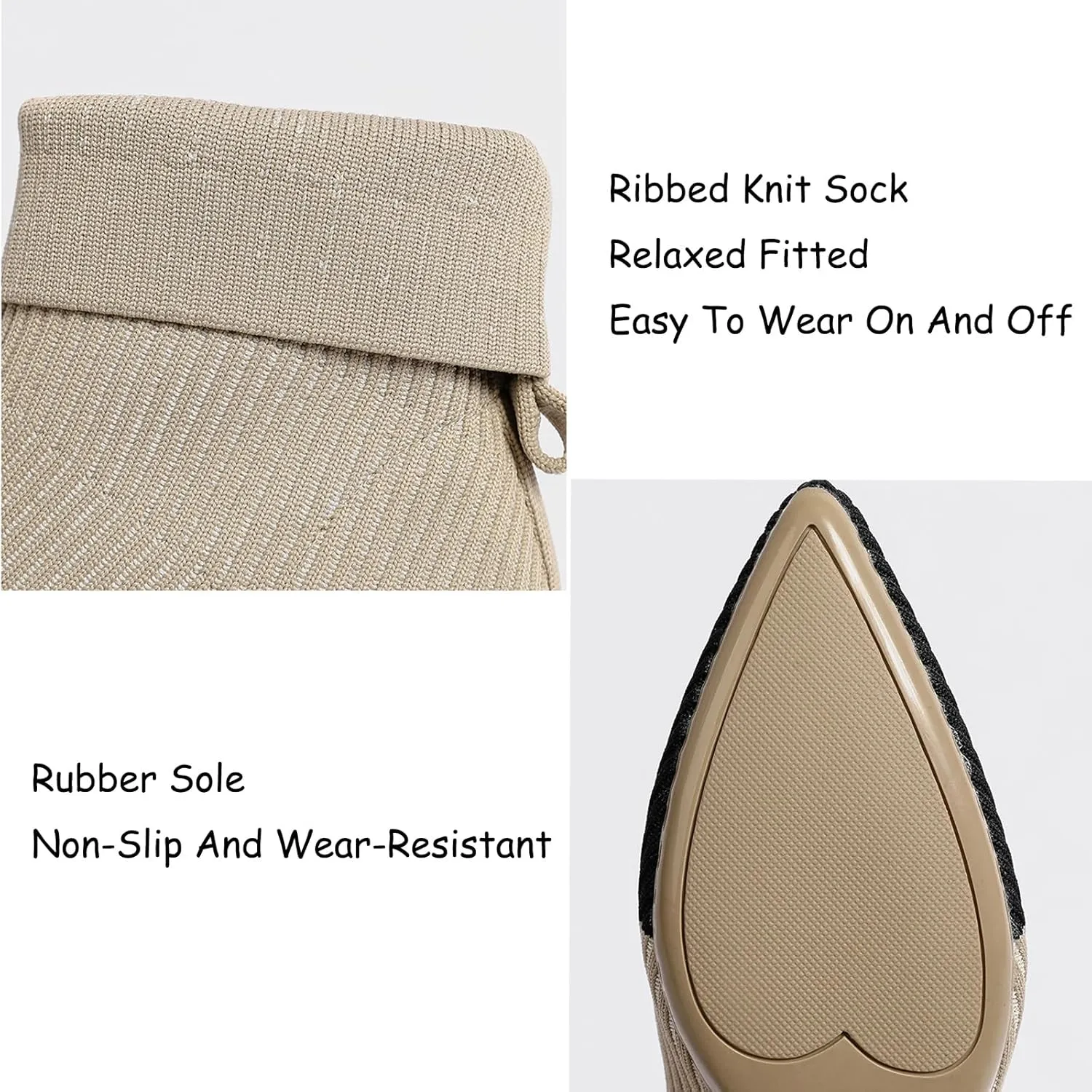 Women Knitted Elastic Chunky Low Heel Chelsea Dress Boot Sock Pointed Toe High Top Ankle Dress Boot